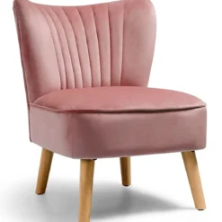 Samt-Akzentstuhl mit Massivholzbeinen dick gepolsterter Sitz 55 x 70 x 77,5 cm Rosa