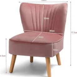 Samt-Akzentstuhl mit Massivholzbeinen dick gepolsterter Sitz 55 x 70 x 77,5 cm Rosa
