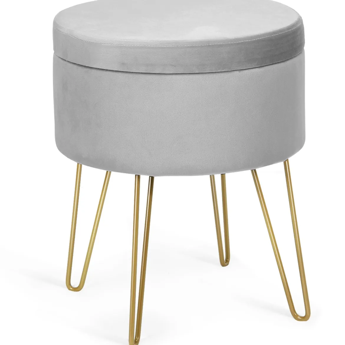 Samthocker Schminkhocker Sitzhocker Fußhocker Polsterhocker mit Stauraum Grau