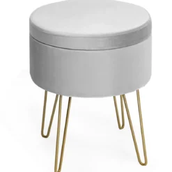 Samthocker Schminkhocker Sitzhocker Fußhocker Polsterhocker mit Stauraum Grau
