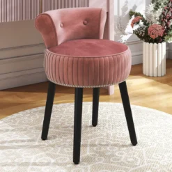 Samt-Vanity-Stuhl mit Lehne gepolsterter Vanity-Hocker mit tief getufteter Rückenlehne Rosa