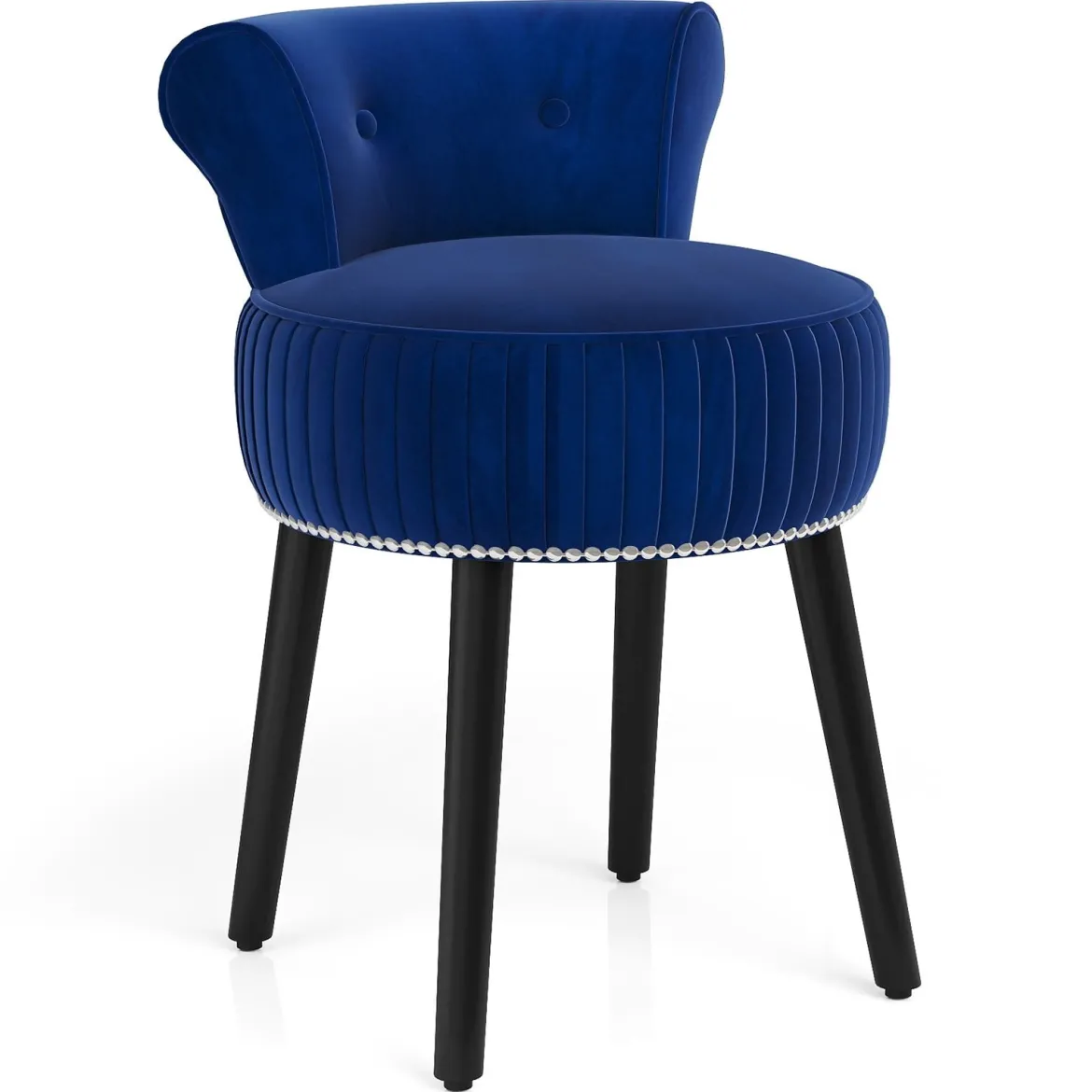 Samt-Vanity-Stuhl mit Lehne gepolsterter Vanity-Hocker mit tief getufteter Rückenlehne und massiven Holzbeinen Blau
