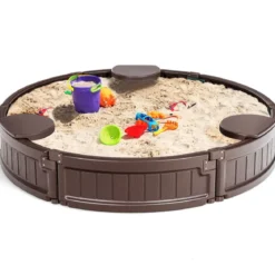 Sandkaste 120 cm Großer Runder Sandkasten 120 x 120 x 21 cm Braun