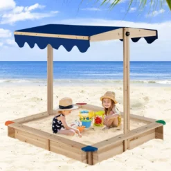 Sandkasten aus Holz mit Höhenverstellbarem Baldachin & Schützenden Ecken Spielstation