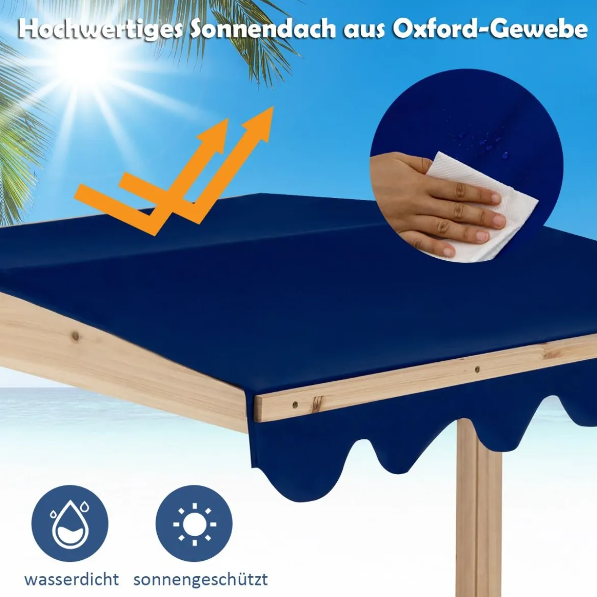 Sandkasten aus Holz mit Höhenverstellbarem Baldachin & Schützenden Ecken Spielstation