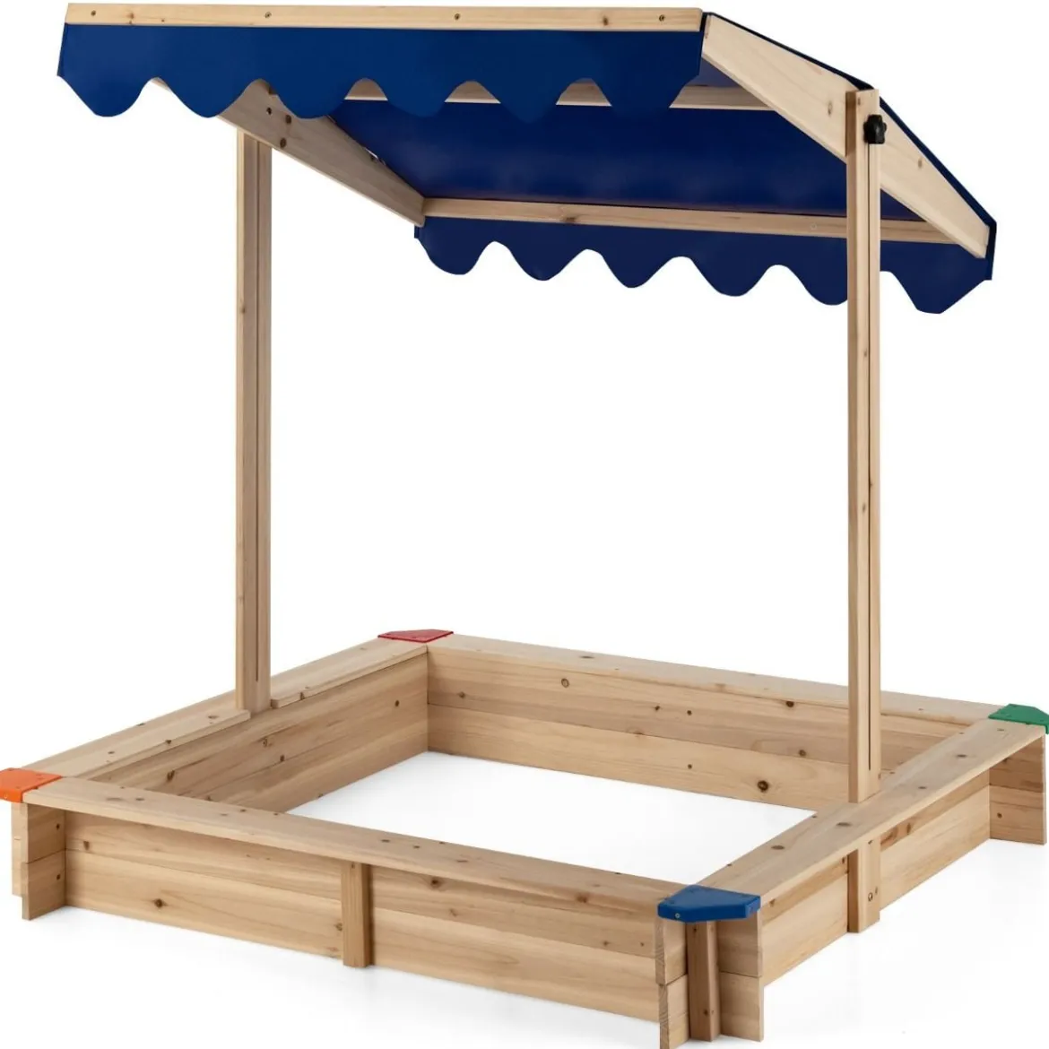 Sandkasten aus Holz mit Höhenverstellbarem Baldachin & Schützenden Ecken Spielstation
