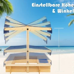 Sandkasten für Kinder im Freien Überdachter Sandkasten 115 x 115 x 121 cm Natur + Blau