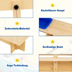Sandkasten für Kinder im Freien Überdachter Sandkasten 115 x 115 x 121 cm Natur + Blau