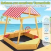 Sandkasten mit Dach Schiff Holzsandkasten mit Steuerrad 4 Ecksitzen & Bodenplane 103 x 135 x 140 cm