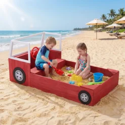Sandkasten mit Dach Schiff Holzsandkasten mit Steuerrad 4 Ecksitzen 103 x 135 x 140 cm