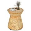 Sanduhrförmiger Beistelltisch 43 cm hoher holzähnlicher Hocker wetterfester Balkontisch runder Sofatisch mit Holzmaserung Natur