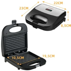 Sandwichmaker 750 W vielseitiger Indoor-Grill mit kühlbleibendem Griff rutschfesten Füßen Paninimaker