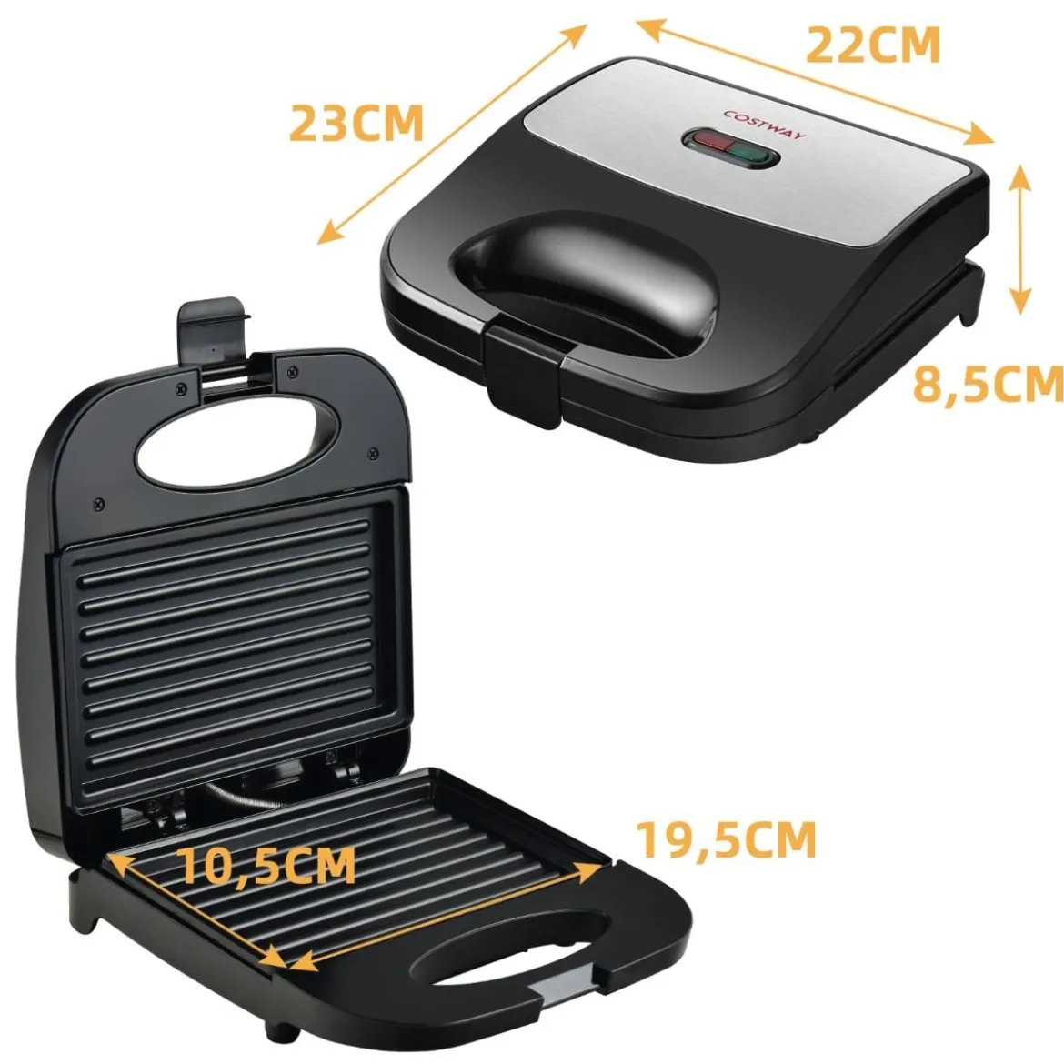 Sandwichmaker 750 W vielseitiger Indoor-Grill mit kühlbleibendem Griff rutschfesten Füßen Paninimaker