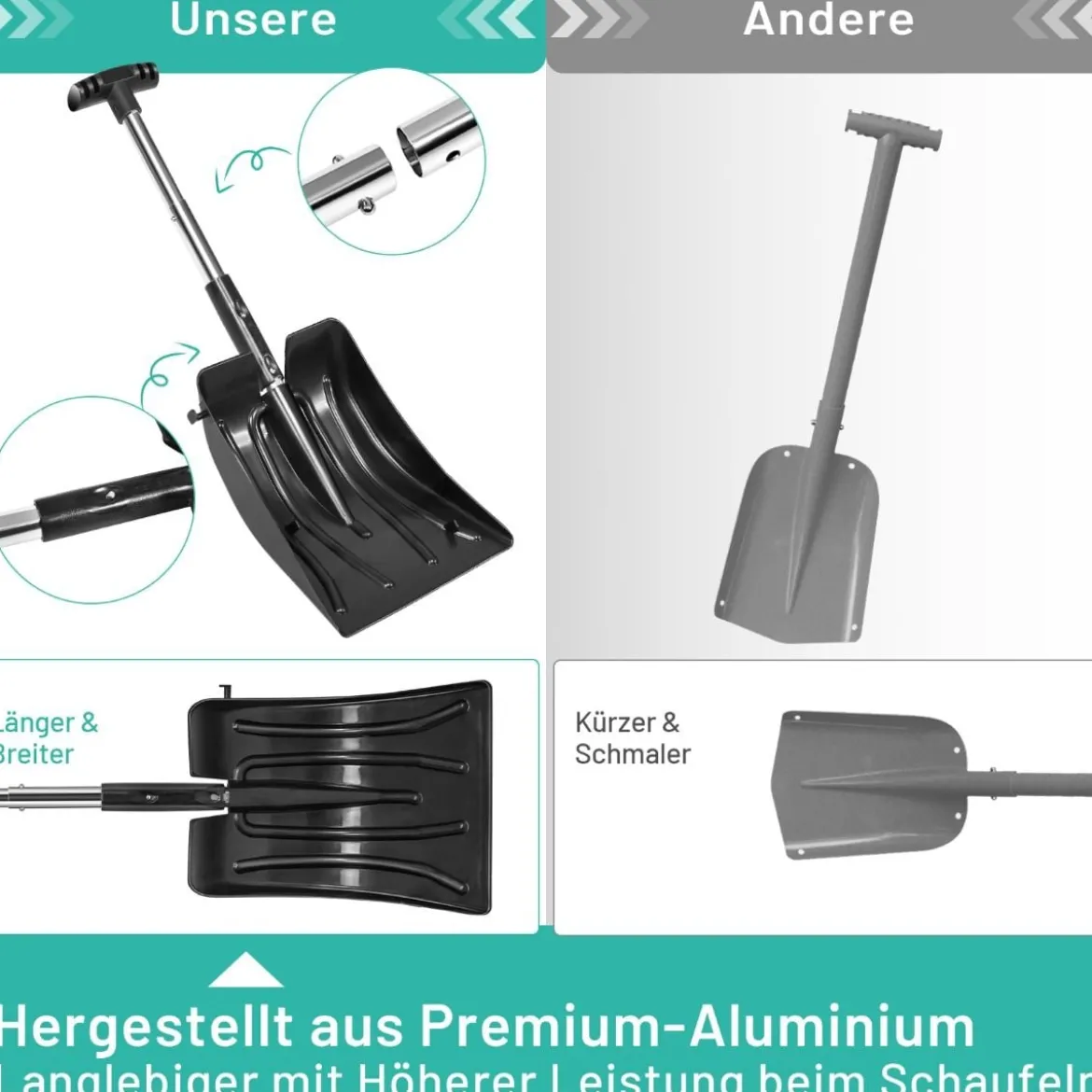 Schaufel 3-in-1-Multifunktions-Schneeschaufel-Set mit Schneebürste und Eiskratzer Schwarz