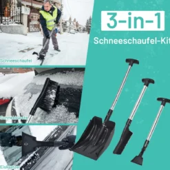 Schaufel 3-in-1-Multifunktions-Schneeschaufel-Set mit Schneebürste und Eiskratzer Schwarz