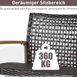 Schaukelbank für Draußen Hängebank aus PE-Rattan mit 2 Seilen 131 x 68 x 54 cm