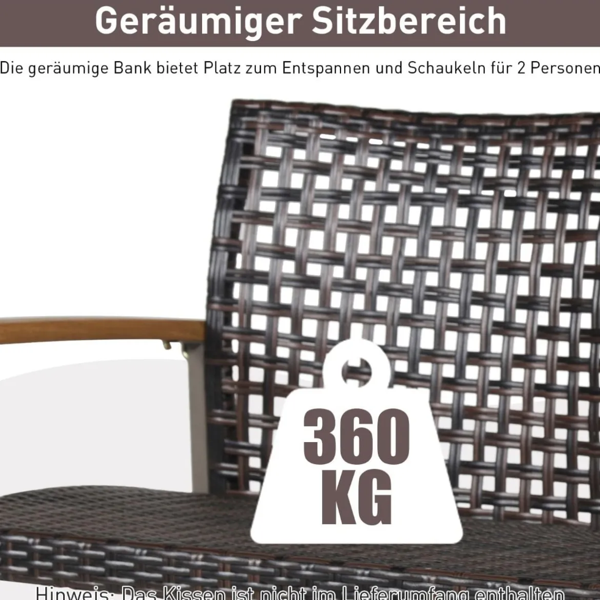 Schaukelbank für Draußen Hängebank aus PE-Rattan mit 2 Seilen 131 x 68 x 54 cm