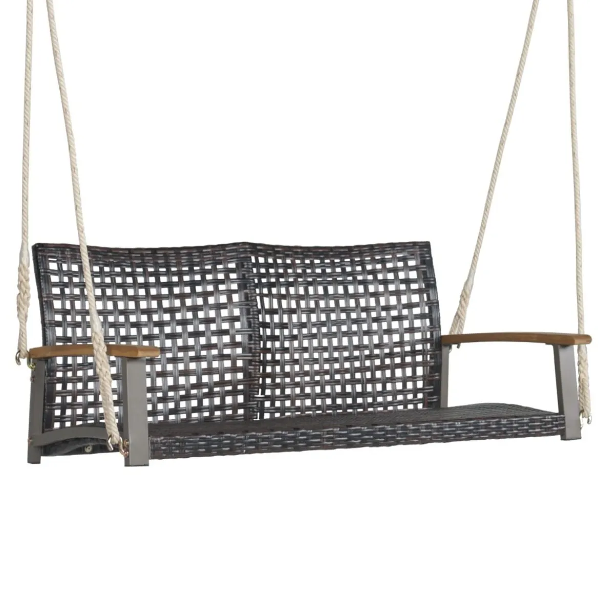 Schaukelbank für Draußen Hängebank aus PE-Rattan mit 2 Seilen 131 x 68 x 54 cm