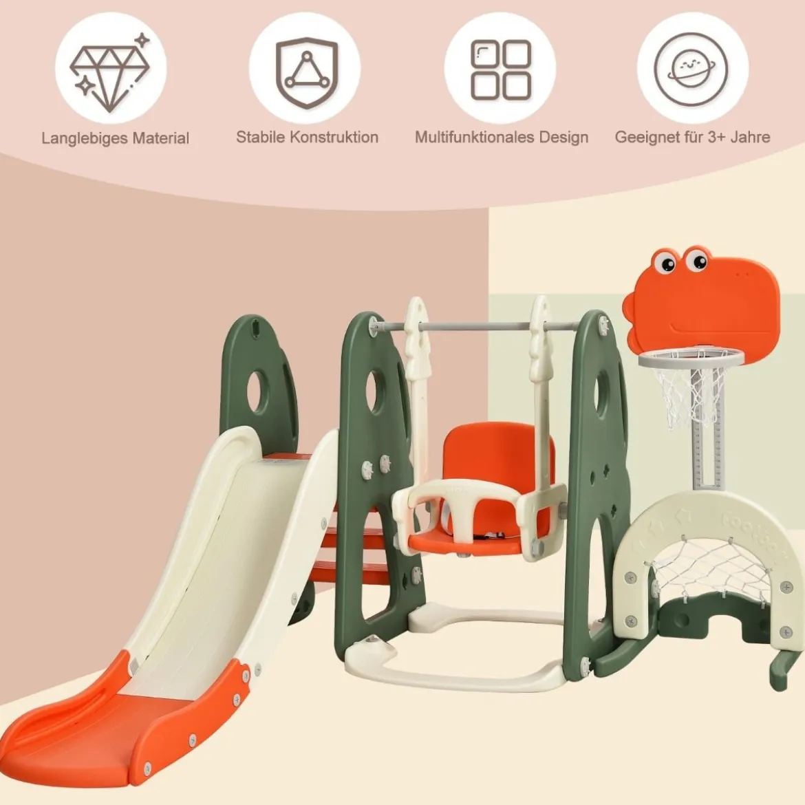 Schaukelgerüst Rutschen- und Schaukel-Set für Kleinkinder 172 x 182 x 108-120 cm Orange
