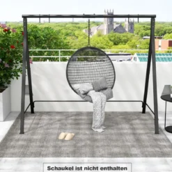 Schaukelgestell aus Metall mit 5 Aufhängeringen Schaukelständer 210 x 115 x 175 cm Schwarz