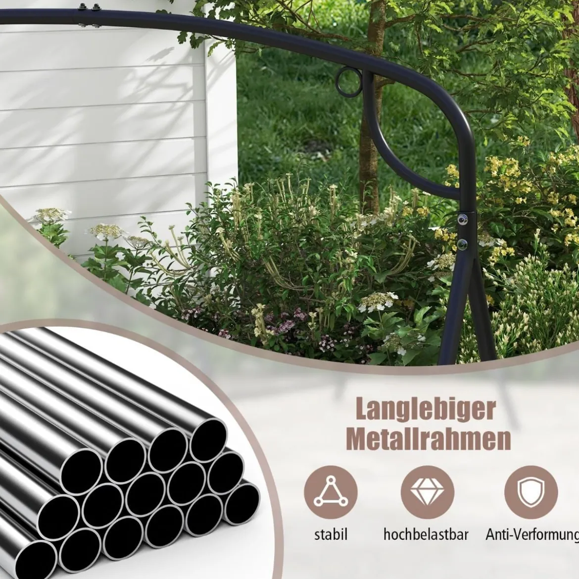 Schaukelgestell für Hängebank Gestell für Hollywoodschaukel 180 x 133 x 182 cm Schwarz