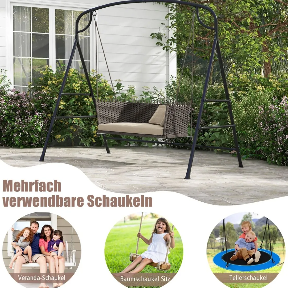 Schaukelgestell für Hängebank Gestell für Hollywoodschaukel 180 x 133 x 182 cm Schwarz