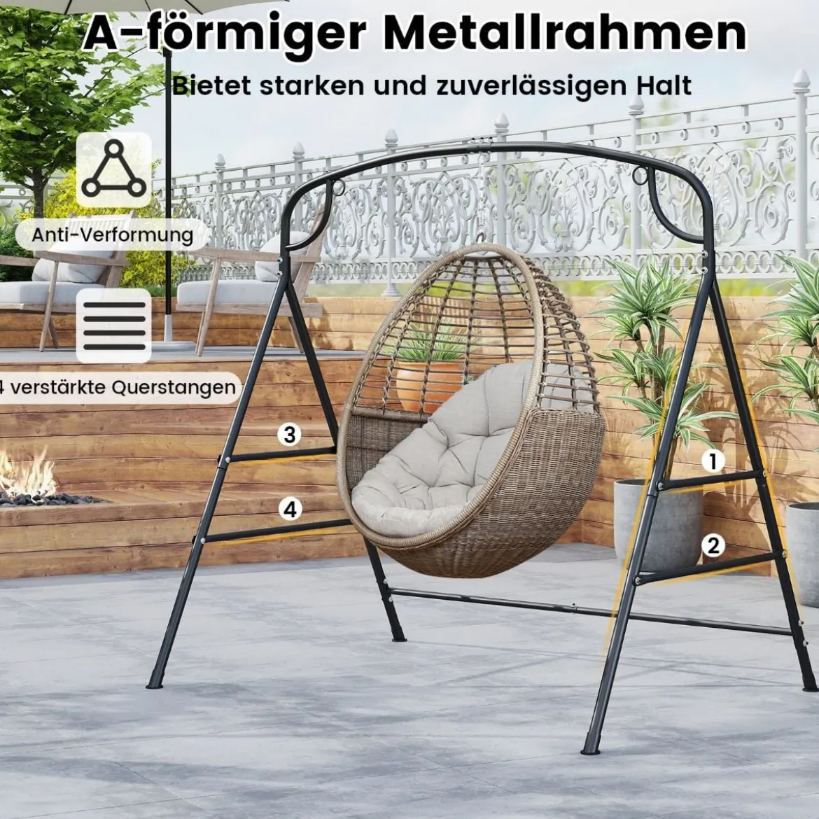 Schaukelgestell mit 2 Aufhängemöglichkeiten Gestell für Nestschaukel Schwarz