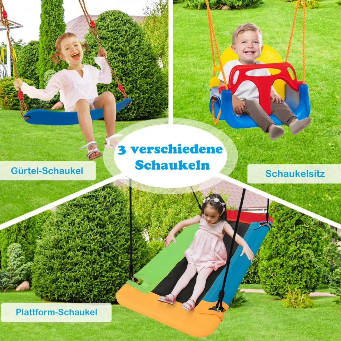 Schaukelgestell mit Nestschaukel elastischer Kinderschaukel & Babyschaukel 350 x 182 x 195 cm Gelb + Blau