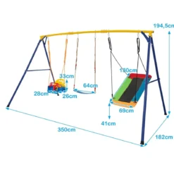 Schaukelgestell mit Nestschaukel elastischer Kinderschaukel & Babyschaukel 350 x 182 x 195 cm Gelb + Blau