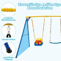Schaukelgestell mit Nestschaukel elastischer Kinderschaukel & Babyschaukel 350 x 182 x 195 cm Gelb + Blau