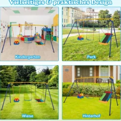 Schaukelgestell mit Nestschaukel elastischer Kinderschaukel & Babyschaukel 350 x 182 x 195 cm Gelb + Blau