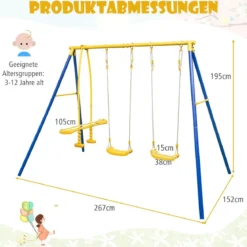 Schaukelgestell mit 2 Schaukeln & Gleitersitzen & Verstellbaren Hängeseilen Kinderschaukel