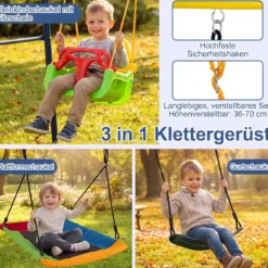 Schaukelgestell Outdoor 3 in 1 Schaukel Set mit Babyschaukel Gartenschaukel für Kinder von 3-10 Jahren