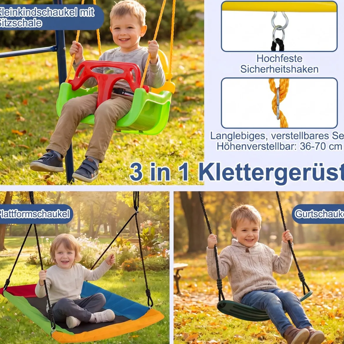 Schaukelgestell Outdoor 3 in 1 Schaukel Set mit Babyschaukel Gartenschaukel für Kinder von 3-10 Jahren