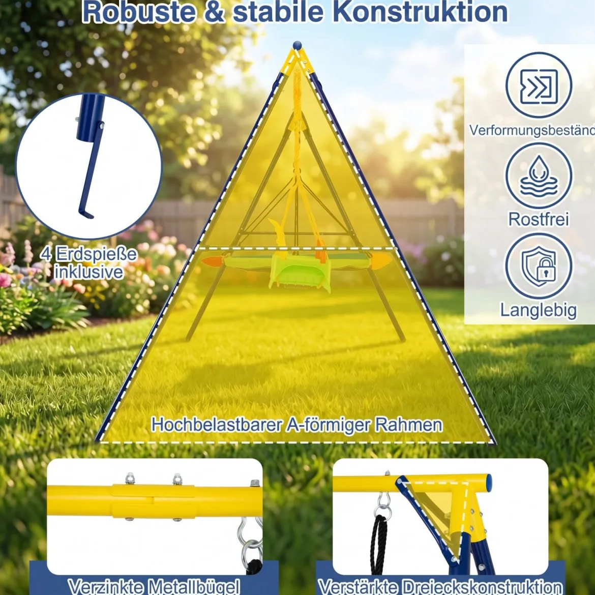 Schaukelgestell Outdoor 3 in 1 Schaukel Set mit Babyschaukel Gartenschaukel für Kinder von 3-10 Jahren
