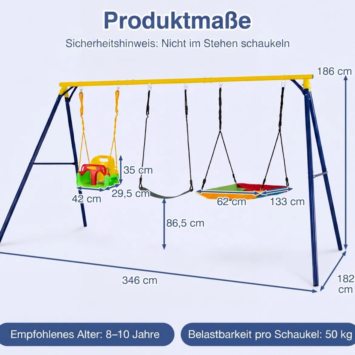 Schaukelgestell Outdoor 3 in 1 Schaukel Set mit Babyschaukel Gartenschaukel für Kinder von 3-10 Jahren