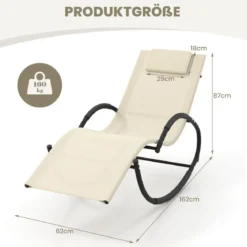 Schaukelliegestuhl mit Abnehmbarem Kopfstützkissen & Atmungsaktivem Polster Beige