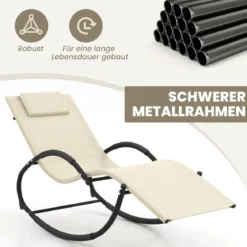 Schaukelliegestuhl mit Abnehmbarem Kopfstützkissen & Atmungsaktivem Polster Beige