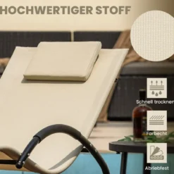 Schaukelliegestuhl mit Abnehmbarem Kopfstützkissen & Atmungsaktivem Polster Beige