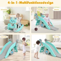 Schaukelpferd & Rutsche Multifunktionale Schaukelpferd-Rutsche mit Basketballkorb Blau