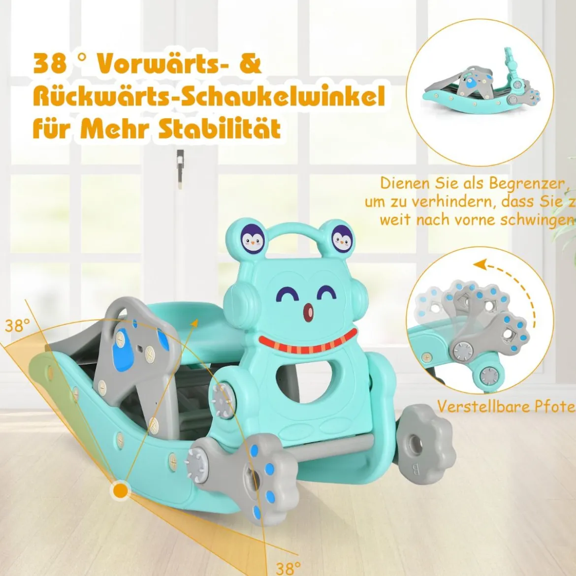 Schaukelpferd & Rutsche Multifunktionale Schaukelpferd-Rutsche mit Basketballkorb Blau