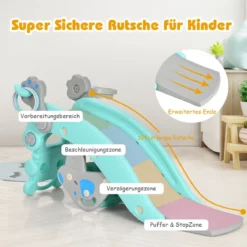 Schaukelpferd & Rutsche Multifunktionale Schaukelpferd-Rutsche mit Basketballkorb Blau