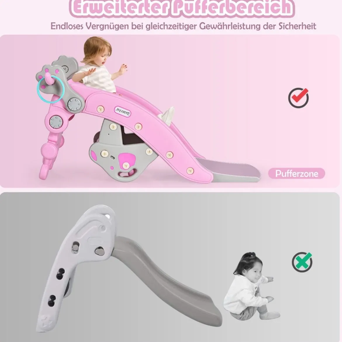 Schaukelpferd & Rutsche Multifunktionale Schaukelpferd-Rutsche mit Basketballkorb Rosa