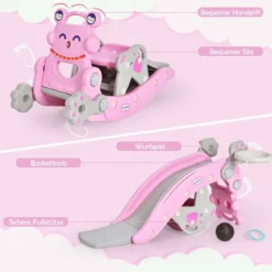 Schaukelpferd & Rutsche Multifunktionale Schaukelpferd-Rutsche mit Basketballkorb Rosa