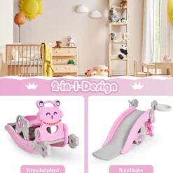 Schaukelpferd & Rutsche Multifunktionale Schaukelpferd-Rutsche mit Basketballkorb Rosa