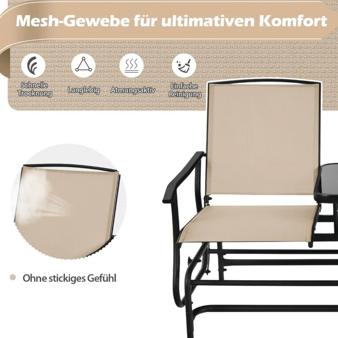 Schaukelsitz für 2 Personen Schaukelbank mit Doppelsitz & Tisch Beige