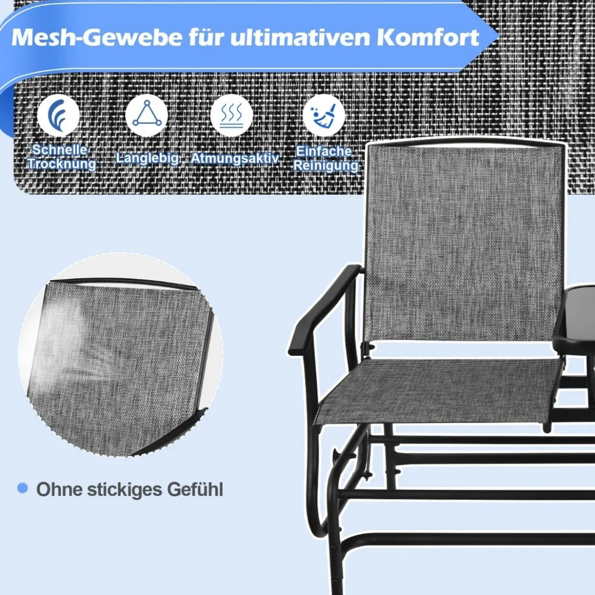 Schaukelsitz für 2 Personen Schaukelbank mit Doppelsitz & Tisch Grau