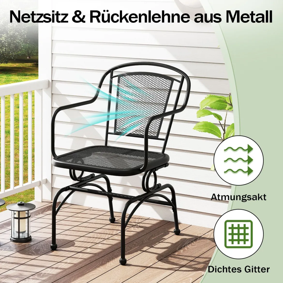 Schaukelstühle 2er Set aus Metall Schwarz – Hängestühle mit sanfter Schaukelbewegung für Garten & Terrasse Balkonmöbel Belastbarkeit bis 150kg