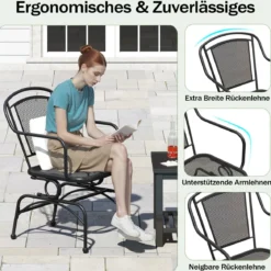 Schaukelstühle 2er Set aus Metall Schwarz – Hängestühle mit sanfter Schaukelbewegung für Garten & Terrasse Balkonmöbel Belastbarkeit bis 150kg