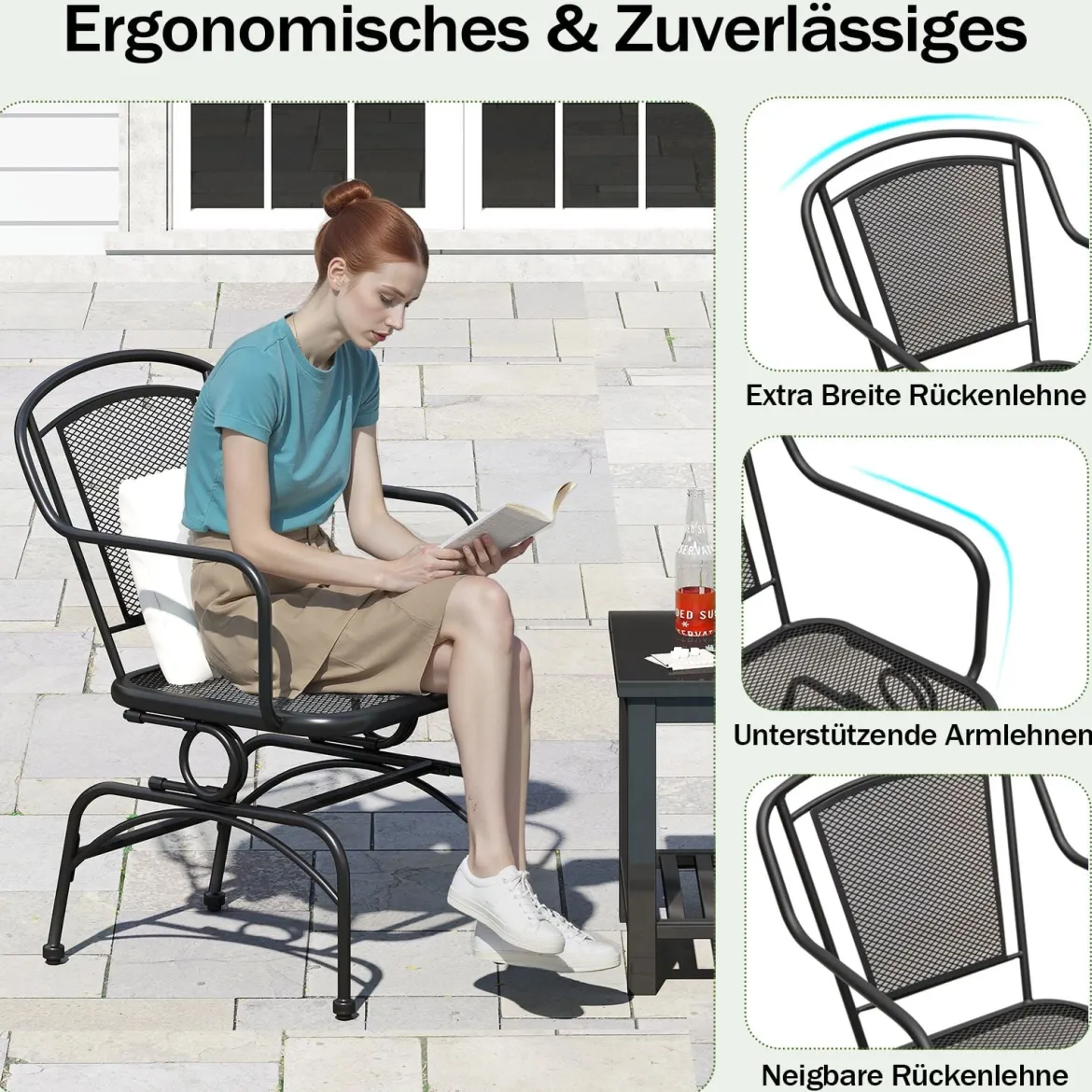 Schaukelstühle 2er Set aus Metall Schwarz – Hängestühle mit sanfter Schaukelbewegung für Garten & Terrasse Balkonmöbel Belastbarkeit bis 150kg